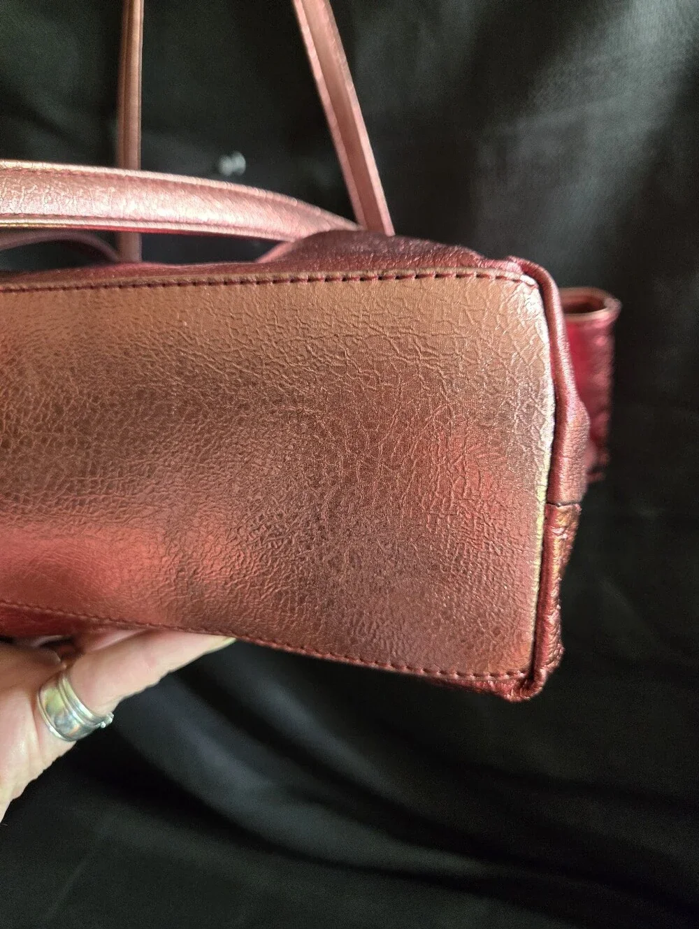 Wilsons Leather Metallic Red Leather Tote Bag with Shoulder Straps EUC